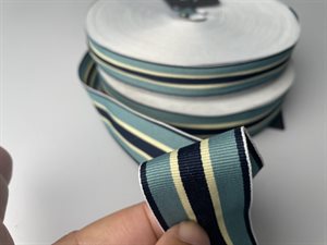 Grosgrain bånd - støvet mint med fine striber, 20 mm